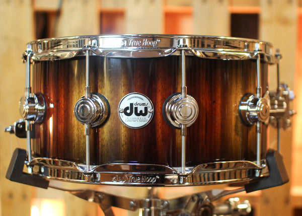 DW 6.5x14 Collector's Maple Purplecore Candy Black Burst over Candy Stripe Padauk Snare Drum - SO#1444622
