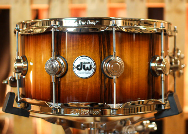 DW 6.5x14 Collector's Maple VLT Almond Burst over Wide Vertical European Walnut Snare Drum - SO#1390009