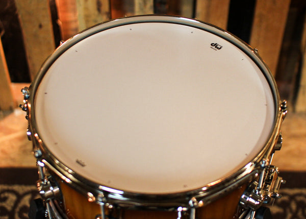 DW 6.5x14 Collector's Maple VLT Almond Burst over Wide Vertical European Walnut Snare Drum - SO#1390009