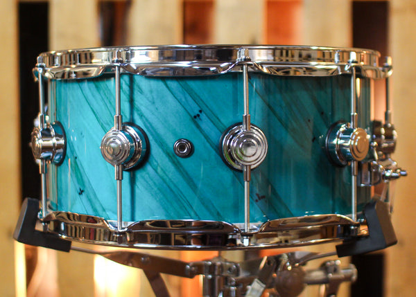 DW 6.5x14 Collector's Pure Walnut Regal Blue over Twisted Mineral Maple Snare Drum - SO#1455260