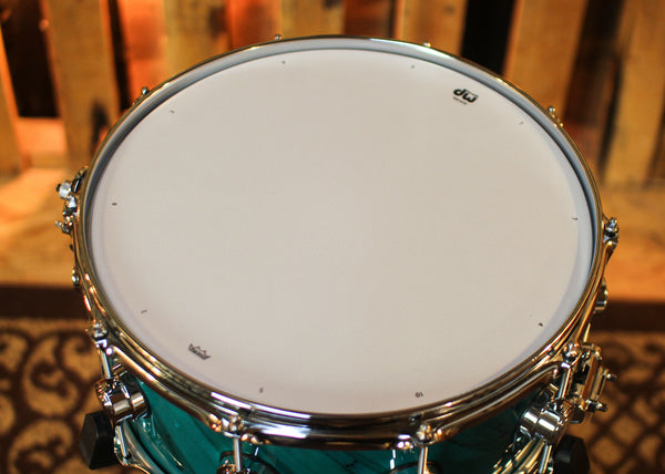 DW 6.5x14 Collector's Pure Walnut Regal Blue over Twisted Mineral Maple Snare Drum - SO#1455260