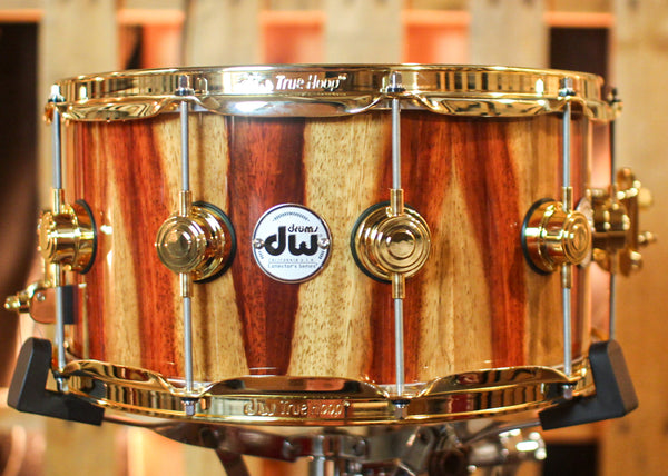 DW 7x14 Collector's Maple Mahogany Natural Lacquer over Candy Stripe Padauk Snare Drum - SO#1410001