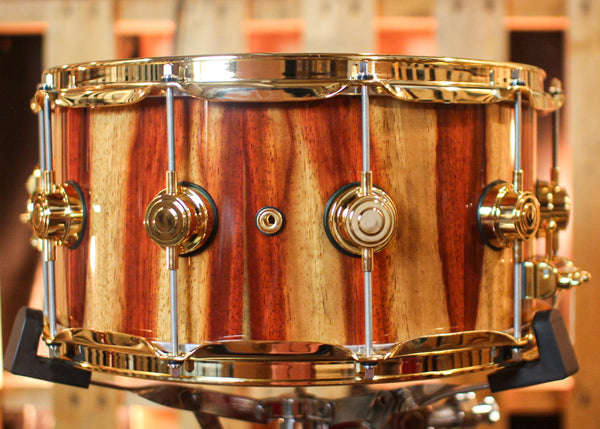 DW 7x14 Collector's Maple Mahogany Natural Lacquer over Candy Stripe Padauk Snare Drum - SO#1410001