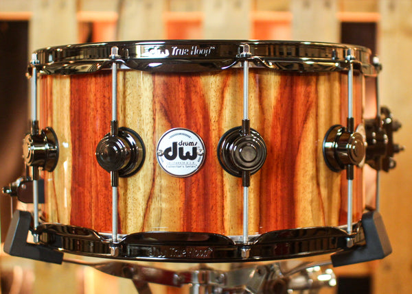 DW 7x14 Collector's Maple VLT Natural Lacquer over Candy Stripe Padauk Snare Drum - SO#1410012