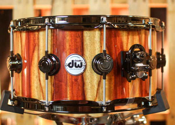 DW 7x14 Collector's Maple VLT Natural Lacquer over Candy Stripe Padauk Snare Drum - SO#1410012