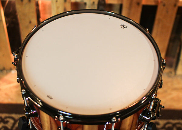 DW 7x14 Collector's Maple VLT Natural Lacquer over Candy Stripe Padauk Snare Drum - SO#1410012