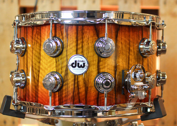 DW 8x14 Collector's Maple 333 Tequila Sunrise Burst over Black Limba Snare Drum - SO#1430091