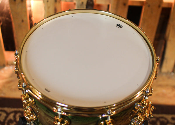 DW 8x14 Collector's Maple/Spruce Emerald Green Burst over Elm Burl Snare Drum - SO#1424837