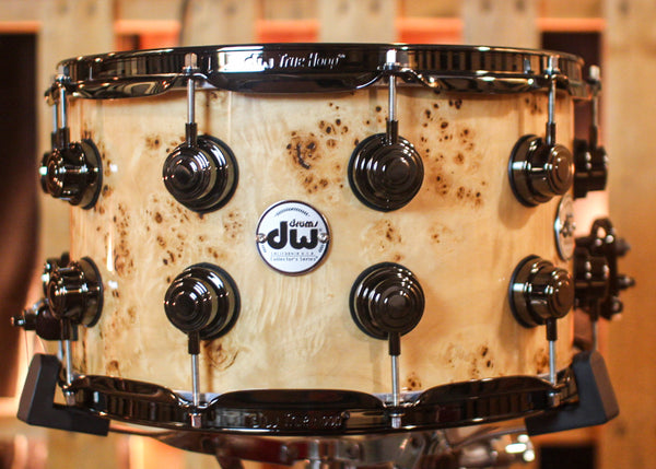 DW 8x14 Collector's Maple VLT Natural Lacquer over Mapa Burl Snare Drum - SO#1409995