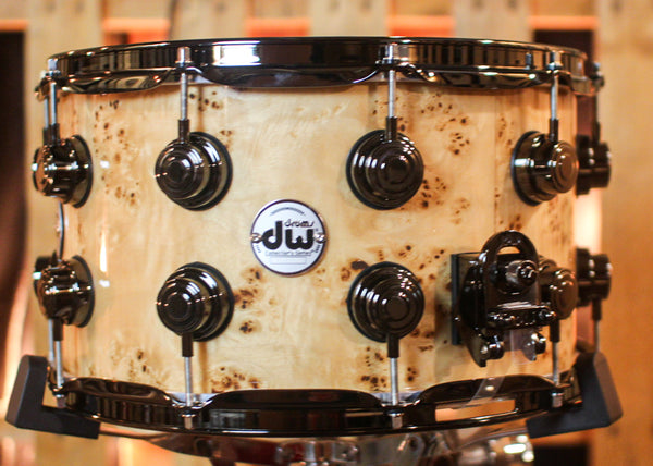 DW 8x14 Collector's Maple VLT Natural Lacquer over Mapa Burl Snare Drum - SO#1409995