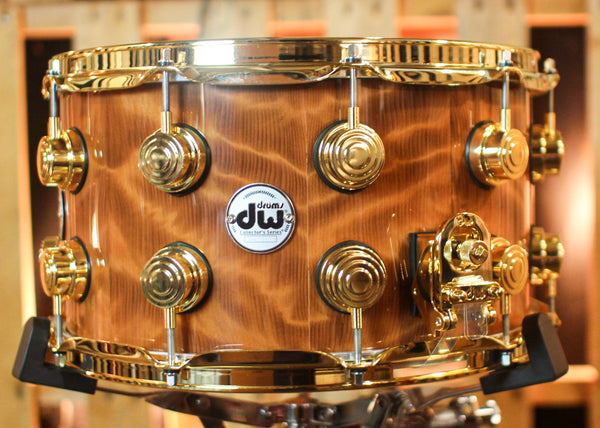 DW 8x14 Collector's Maple VLT Natural Lacquer over Redwood Curl Snare Drum - SO#1410006