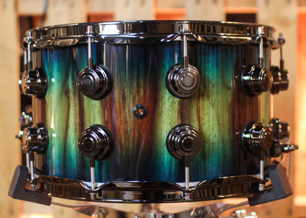 DW 8x14 Collector's SonicPly Natural to Regal Blue Burst over Candy Stripe Padauk Snare Drum - SO#1441739