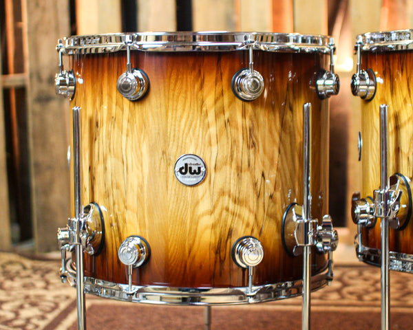 DW Collector's Maple 333 Burnt Toast Burst over Vertical Olive Ash Drum Set - 22,10,12,14,16 - SO#1362406