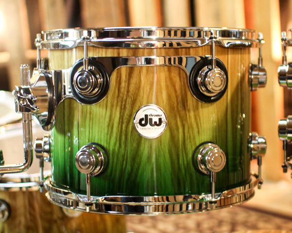 DW Collector's 333 Green Fade over Vertical Olive Ash Burl Drum Set - 22,10,12,14,16 - SO#1381839
