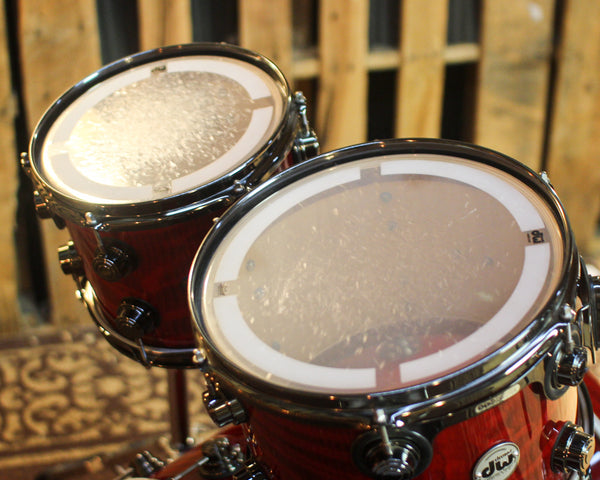 Used DW Collector's Maple Candy Apple Red over Redwood Stump Drum Set - 22,10,12,14,16,14sn