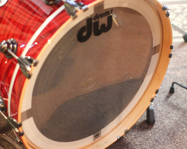 Used DW Collector's Maple Candy Apple Red over Redwood Stump Drum Set - 22,10,12,14,16,14sn