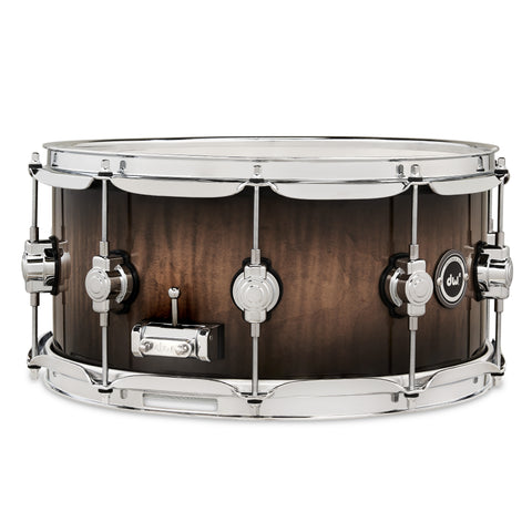 DW 6.5x14 DWe Candy Black Burst over Curly Maple Exotic Snare Drum