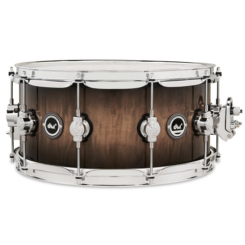 DW 6.5x14 DWe Candy Black Burst over Curly Maple Exotic Snare Drum