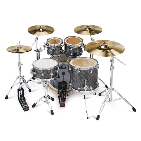 DW DWe 5-piece Black Galaxy Drum Kit Bundle w/ Hardware Pack & Cymbals