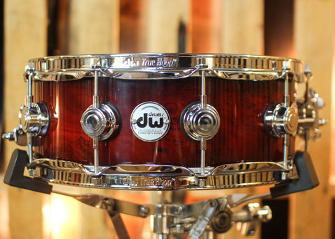 DW 5x14 Collector's SonicPly Red to Black Burst over Elm Burl Snare Drum - SO#1448320