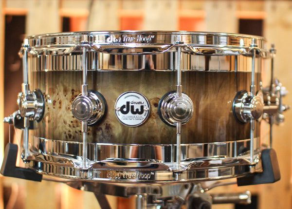 DW 6.5x14 Collector's Maple VLT Candy Black Burst over Mapa Burl Edge Snare Drum - SO#1353638