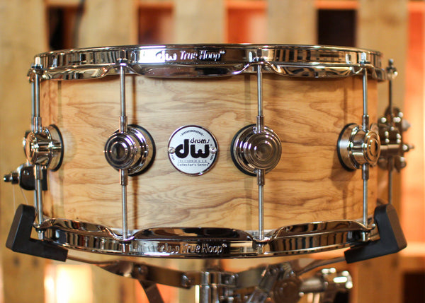 DW 6.5x14 Collector's Maple 333 Natural Hard Satin over Olive Ash Burl Snare Drum - SO#1424758