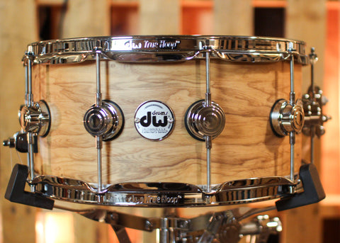 DW 6.5x14 Collector's Maple 333 Natural Hard Satin over Olive Ash Burl Snare Drum - SO#1424758