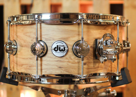 DW 6.5x14 Collector's Maple 333 Natural Hard Satin over Olive Ash Burl Snare Drum - SO#1424758