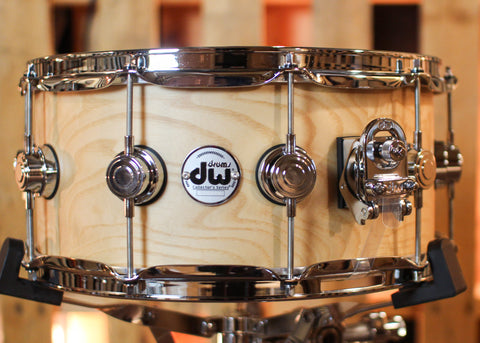 DW 6.5x14 Collector's 333 Natural Hard Satin over White Ash Swirl Snare Drum - SO#1424759