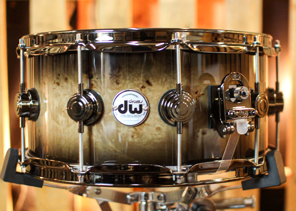 DW 6.5x14 Collector's Maple Mahogany Candy Black Burst over Mapa Burl Snare Drum - SO#1391649