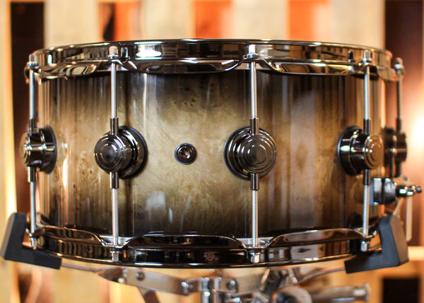 DW 6.5x14 Collector's Maple Mahogany Candy Black Burst over Mapa Burl Snare Drum - SO#1391649