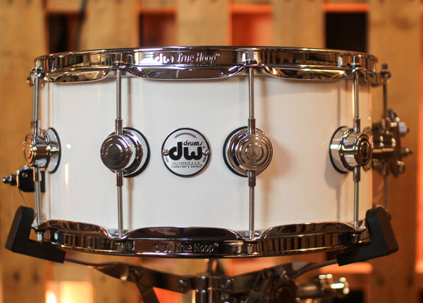 DW 6.5x14 Collector's Maple Mahogany Solid White Lacquer Snare Drum - SO#1444635