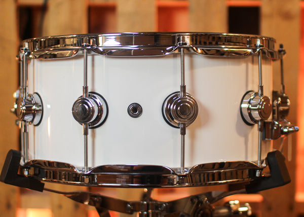 DW 6.5x14 Collector's Maple Mahogany Solid White Lacquer Snare Drum - SO#1444635