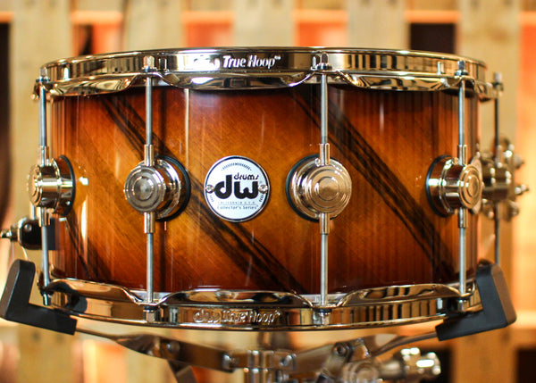 DW 6.5x14 Collector's Maple VLT Almond Burst over Twisted European Walnut Snare Drum - SO#1390008