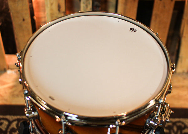 DW 6.5x14 Collector's Maple VLT Almond Burst over Twisted European Walnut Snare Drum - SO#1390008