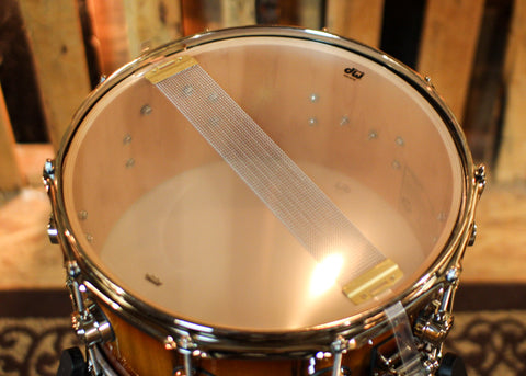 DW 6.5x14 Collector's Maple VLT Almond Burst over Wide Vertical European Walnut Snare Drum - SO#1390009