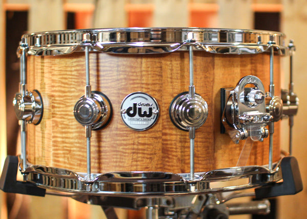 DW 6.5x14 Collector's Maple VLT Natural Hard Satin over Koa Snare Drum - SO#1357780