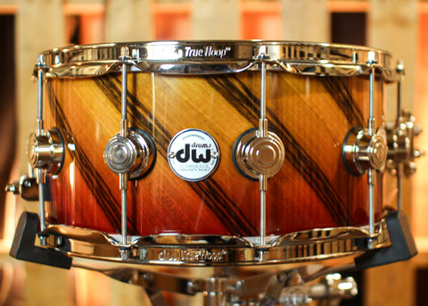 DW 6.5x14 Collector's Maple VLT Tequila Sunrise Fade over Twisted European Walnut Snare Drum - SO#1404201
