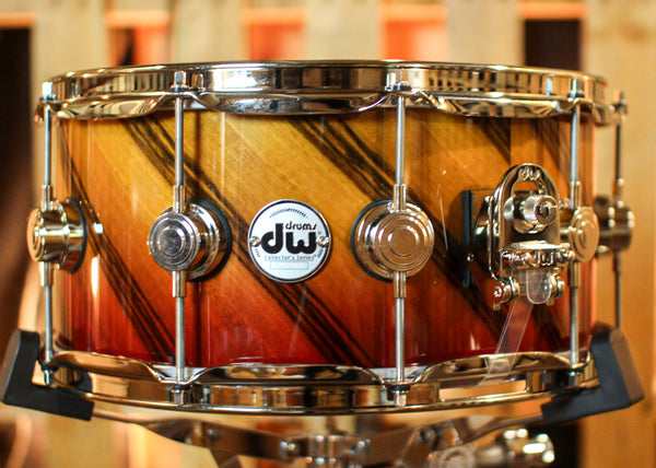 DW 6.5x14 Collector's Maple VLT Tequila Sunrise Fade over Twisted European Walnut Snare Drum - SO#1404201