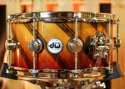 DW 6.5x14 Collector's Maple VLT Tequila Sunrise Fade over Twisted European Walnut Snare Drum - SO#1404201