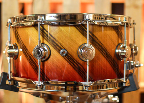 DW 6.5x14 Collector's Maple VLT Tequila Sunrise Fade over Twisted European Walnut Snare Drum - SO#1404201