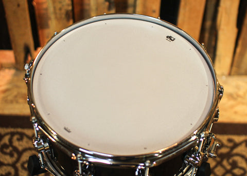 DW 6.5x14 Collector's Maple VLT Transparent Candy Black over Candy Stripe Padauk Snare Drum - SO#1344164