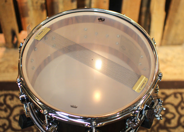 DW 6.5x14 Collector's Maple VLT Transparent Candy Black over Candy Stripe Padauk Snare Drum - SO#1344164