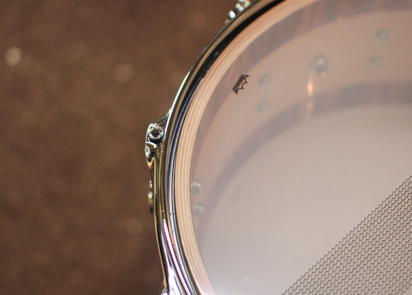 DW 6.5x14 Collector's Maple VLT Transparent Candy Black over Candy Stripe Padauk Snare Drum - SO#1344164