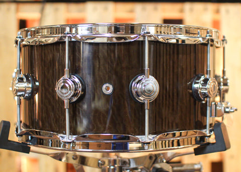 DW 6.5x14 Collector's Maple VLT Transparent Candy Black over Quilted Moabi Snare Drum - SO#1344163