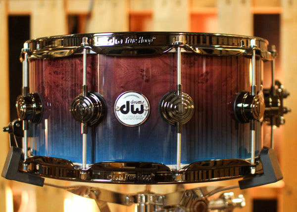 DW 6.5x14 Collector's Pure Birch HVLT Purple to Regal Blue Fade over Elm Burl Snare Drum - SO#1424764