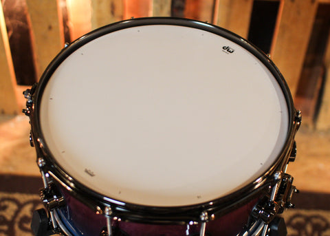 DW 6.5x14 Collector's Pure Birch HVLT Purple to Regal Blue Fade over Elm Burl Snare Drum - SO#1424764