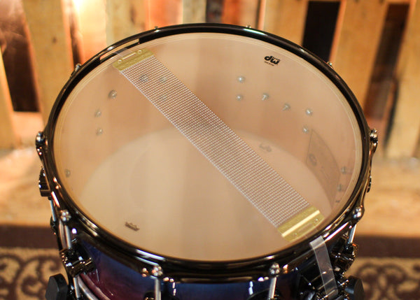 DW 6.5x14 Collector's Pure Birch HVLT Purple to Regal Blue Fade over Elm Burl Snare Drum - SO#1424764