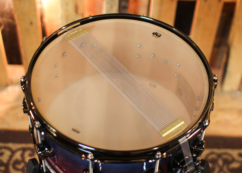 DW 6.5x14 Collector's Pure Birch HVLT Purple to Regal Blue Fade over Elm Burl Snare Drum - SO#1424764