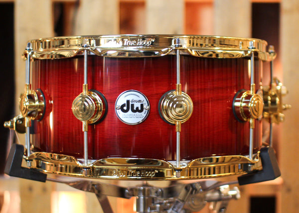 DW 6.5x14 Collector's Pure Oak HVLT Candy Apple Red to Black Burst Snare Drum - SO#1424767